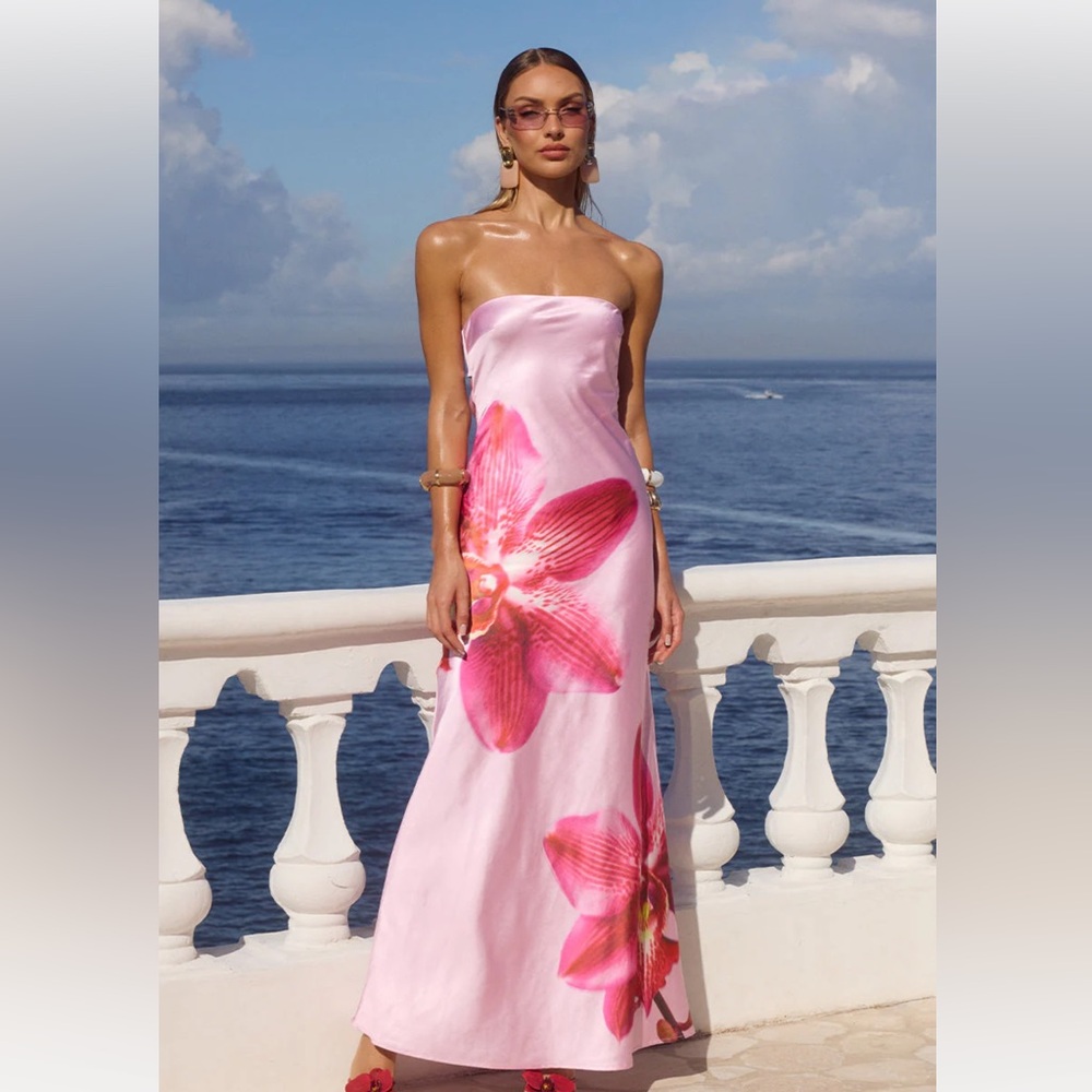 Runaway the Label Pink Celeste Floral Strapless Dress XS new